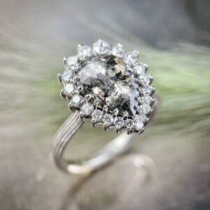 Rose cut diamond halo ring