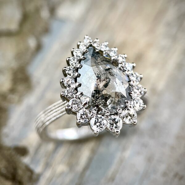 pear shaped diamond halo ring