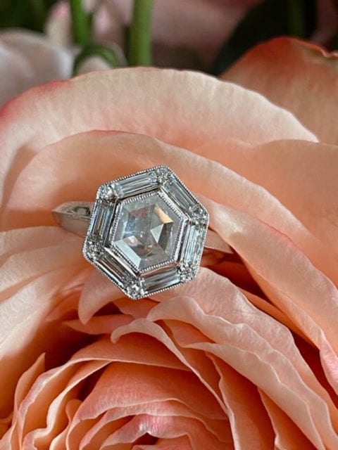 Hexagon Halo Diamond Ring - SOLD - Sholdt Jewelry Design