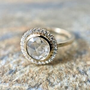 Rose cut diamond halo ring