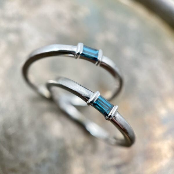 Blue baguette diamond ring