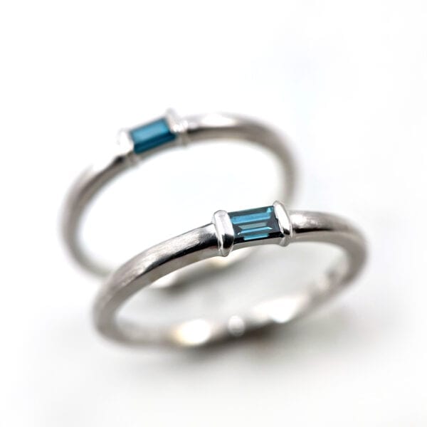 Blue baguette diamond ring