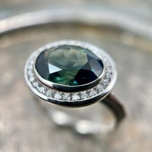Oval sapphire halo ring