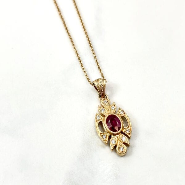 Vintage inspired ruby pendant necklace