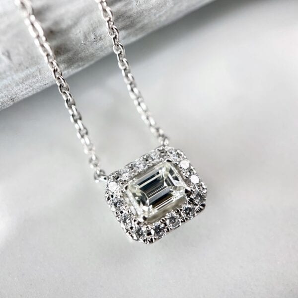 Emerald cut diamond pendant necklace