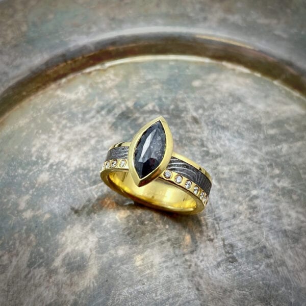 Black diamond marquise ring