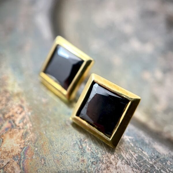Square black diamond stud earrings