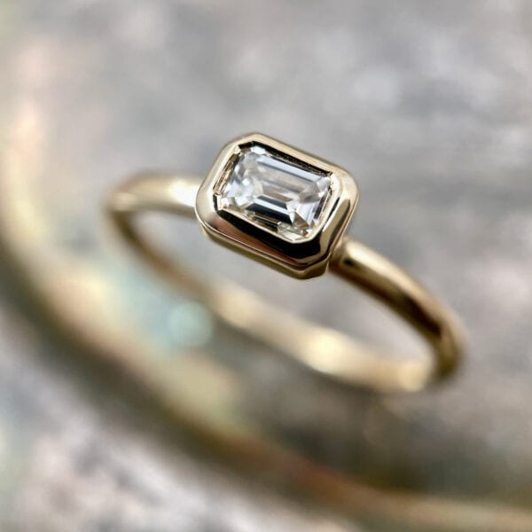 Emerald cut diamond stacking ring