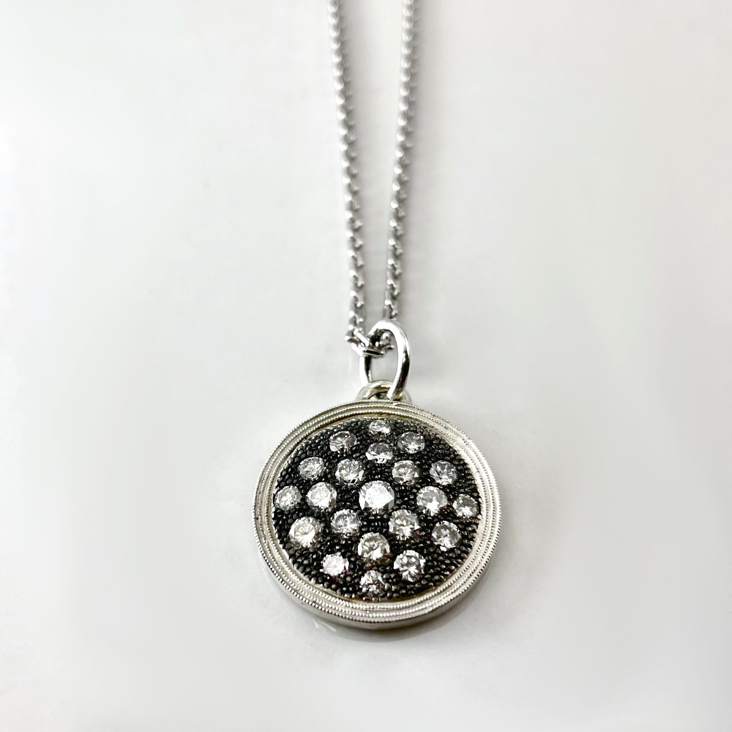 Silver Diamond Disc Pendant- SOLD - Sholdt Jewelry Design