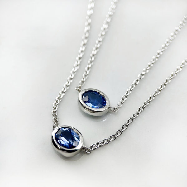 Oval sapphire bezel necklace