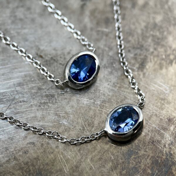 Oval sapphire bezel necklace