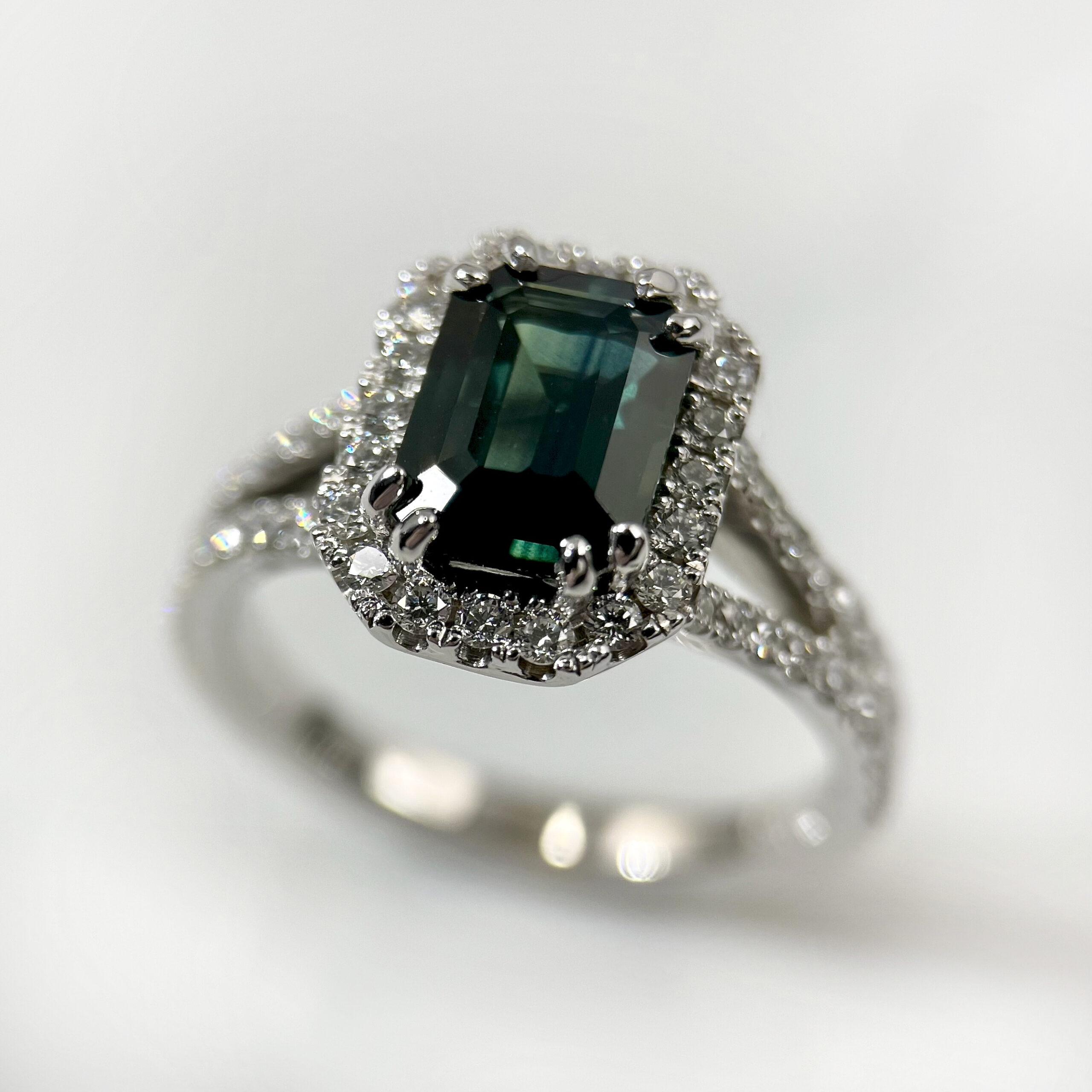 Emerald Cut Sapphire Halo Ring - Sholdt Jewelry Design