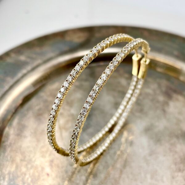 Yellow gold hoop diamond earrings