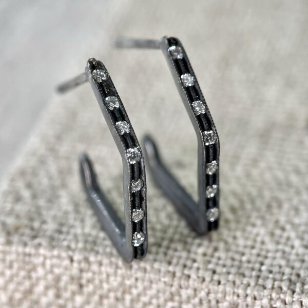Blackened silver geometric hoop earrings