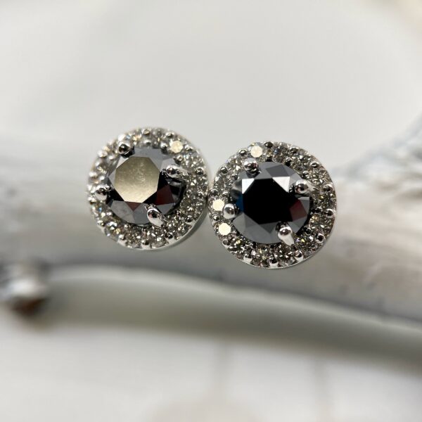 Black diamond halo earrings