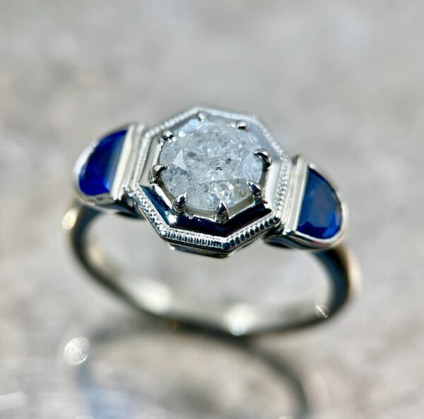 3 stone diamond sapphire ring