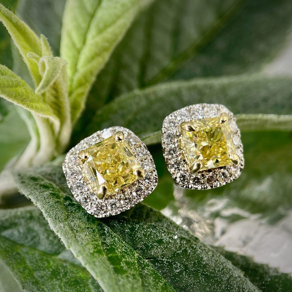 Yellow Diamond Halo Earrings Sholdt Jewelry Design