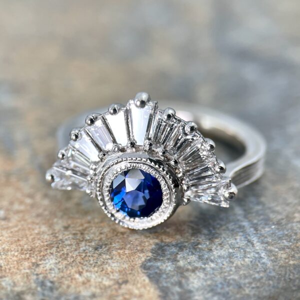 Sapphire diamond crown ring