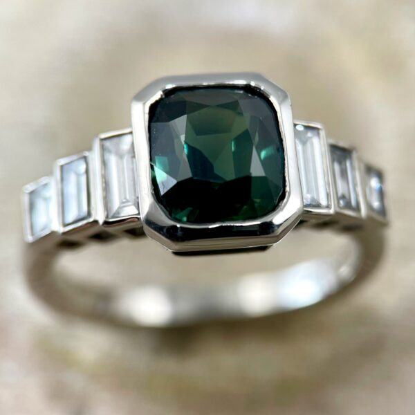 Sapphire diamond baguette ring