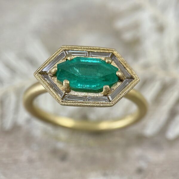 Emerald diamond halo ring