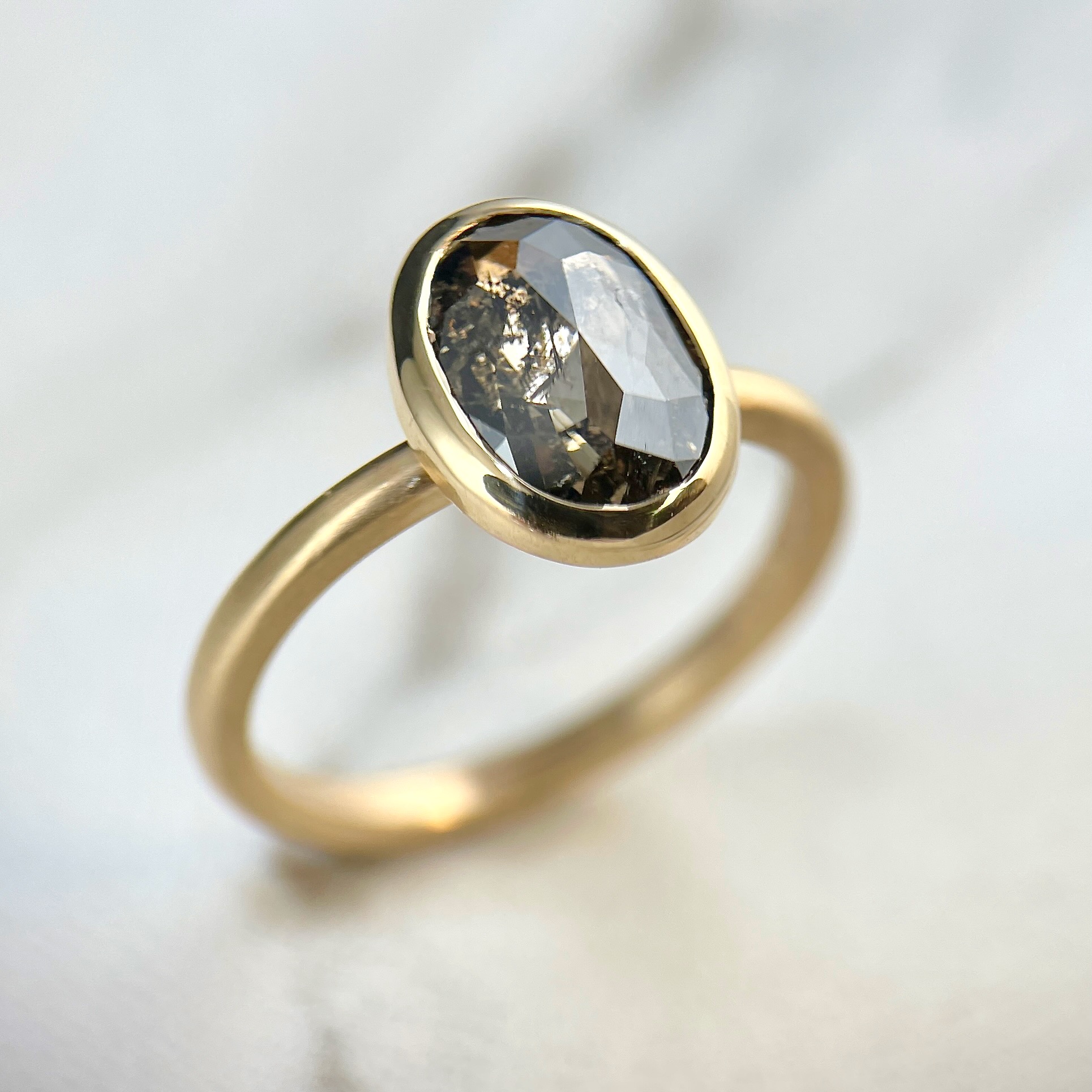 Rose Cut Black Diamond Oval Ring-Sold - Sholdt Jewelry Design