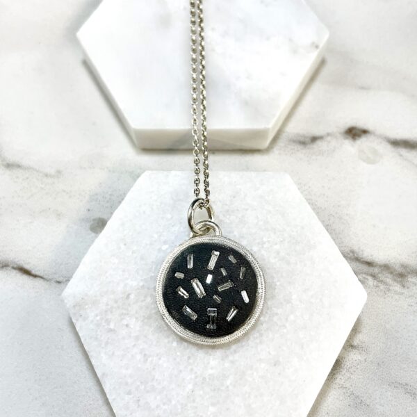 blackened silver diamond disc pendant