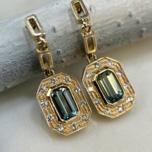 Emerald cut sapphire drop earrings