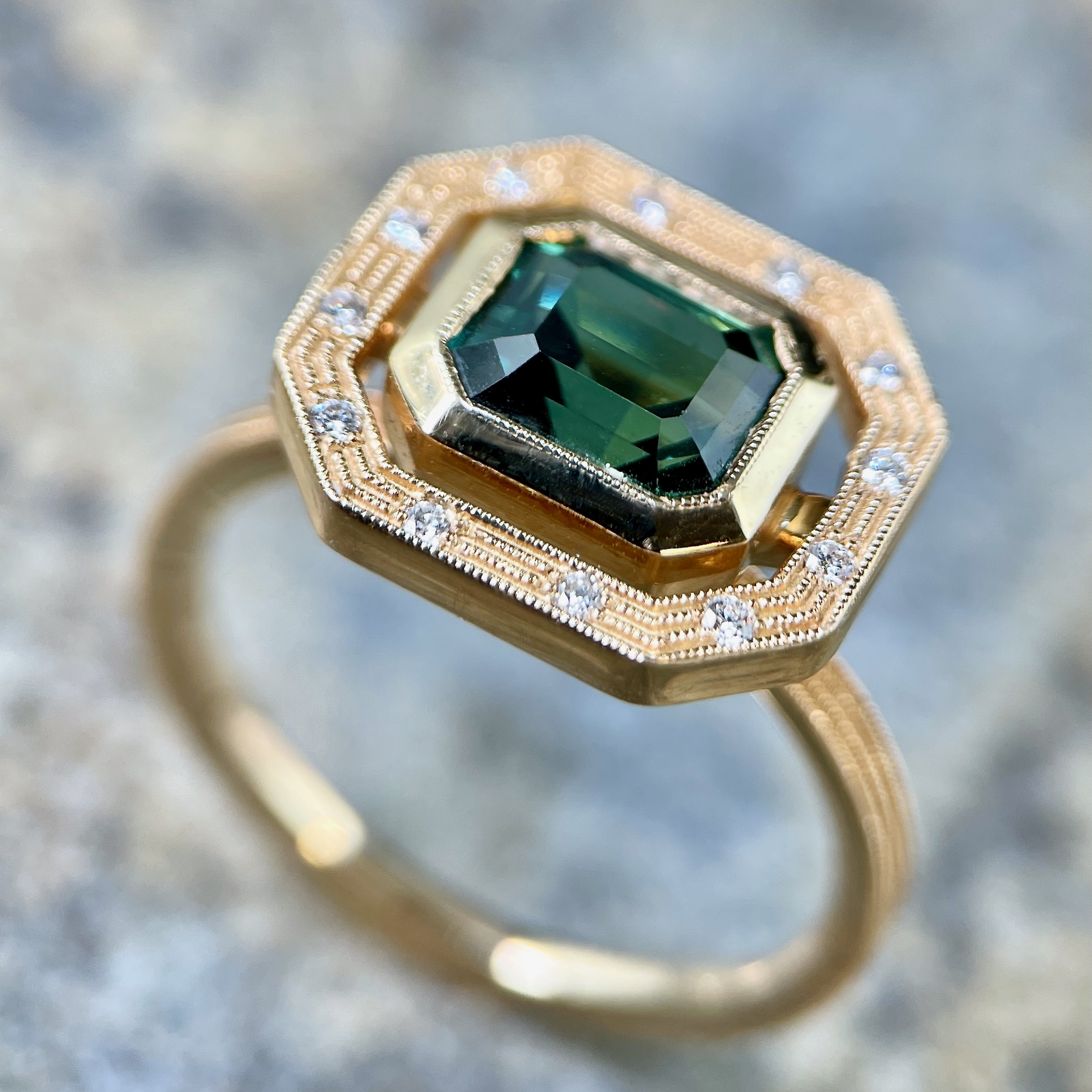 Emerald Cut Sapphire Halo Ring - Sholdt Jewelry Design