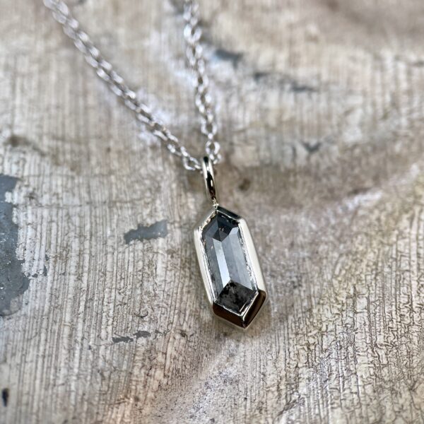 hexagon diamond bezel pendant necklace