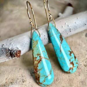 Yellow gold turquoise drop earrings