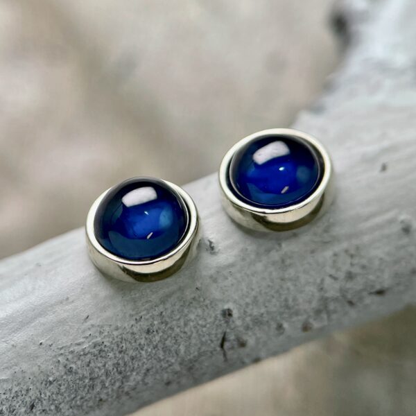 Blue sapphire cabochon stud earrings