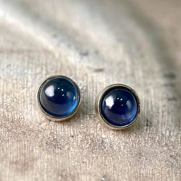 Blue sapphire cabochon stud earrings