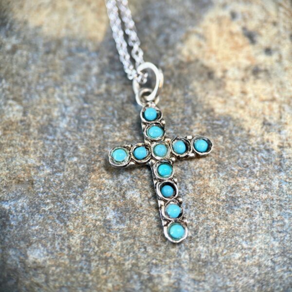 Silver turquoise cross pendant