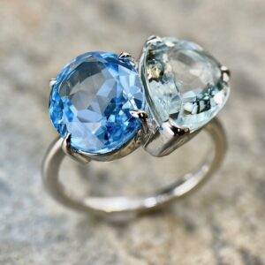 blue gemstone 2-stone ring