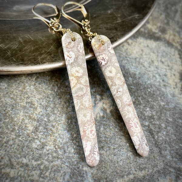 long fossil coral earrings