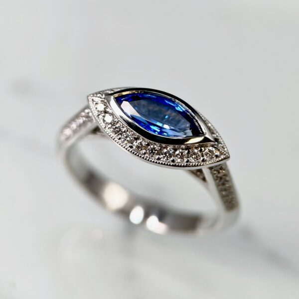 Marquise Sapphire Halo Ring
