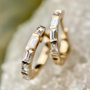 Baguette diamond huggie earrings