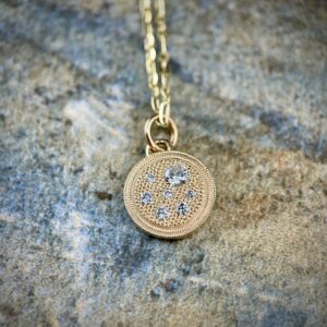 Round Disc Pendant with Diamond Cluster