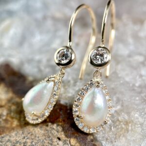 Pear-Shaped Pearl Halo Drop Earrings