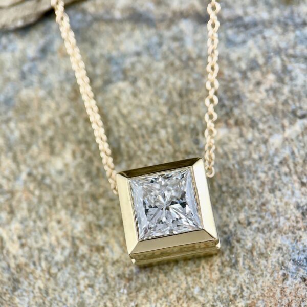 princess cut diamond bezel pendant