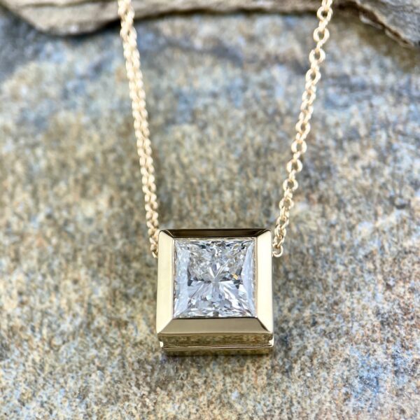 princess cut diamond bezel pendant
