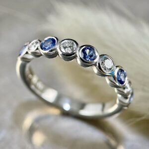 Diamond Sapphire Platinum Bezel Band