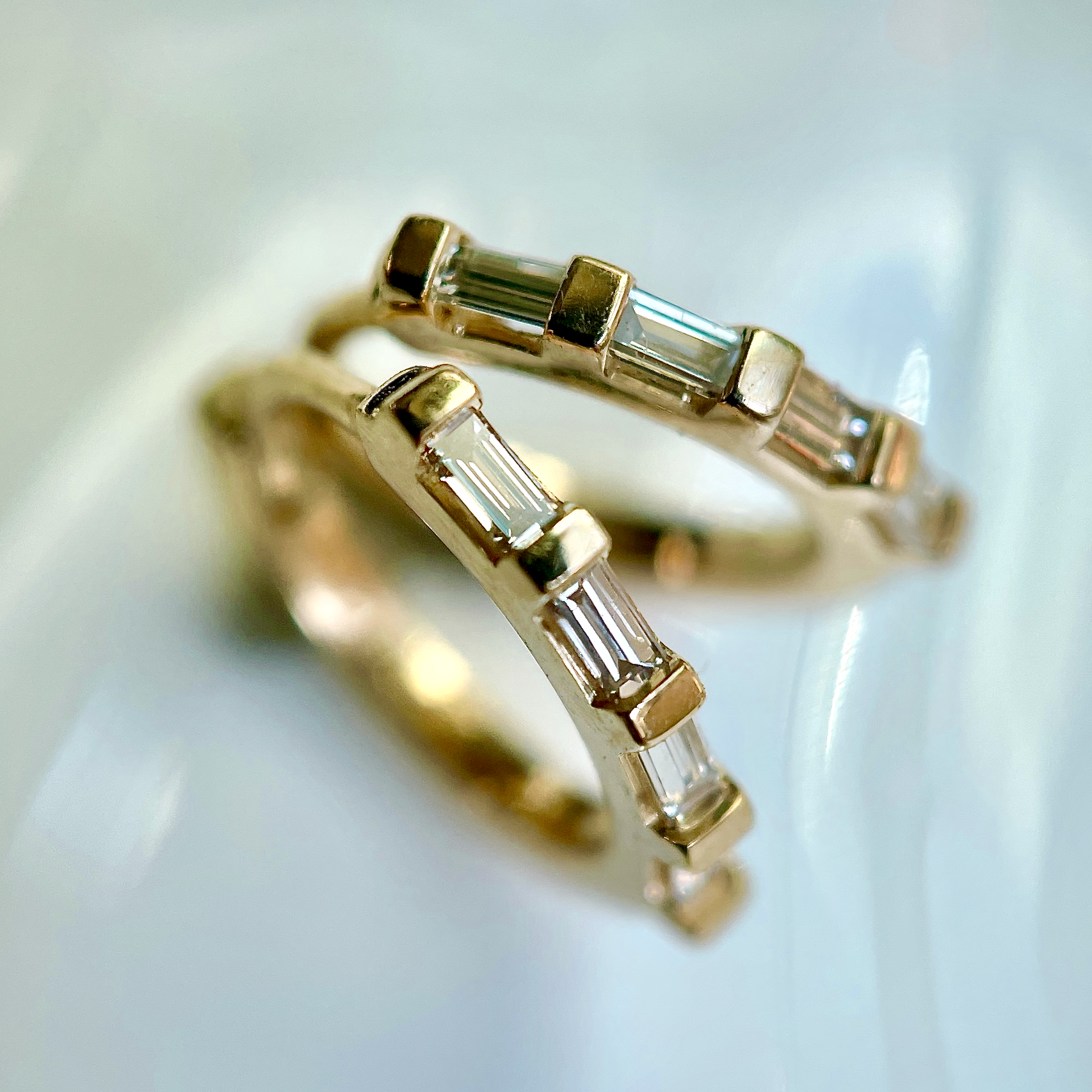 Baguette diamond huggie earrings