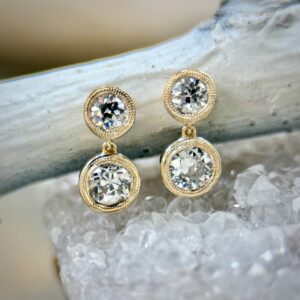 Bezel Diamond Drop Stud Earrings