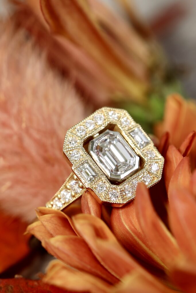 Art Deco Diamond Halo Ring Art Deco Emerald Cut Diamond Halo Ring