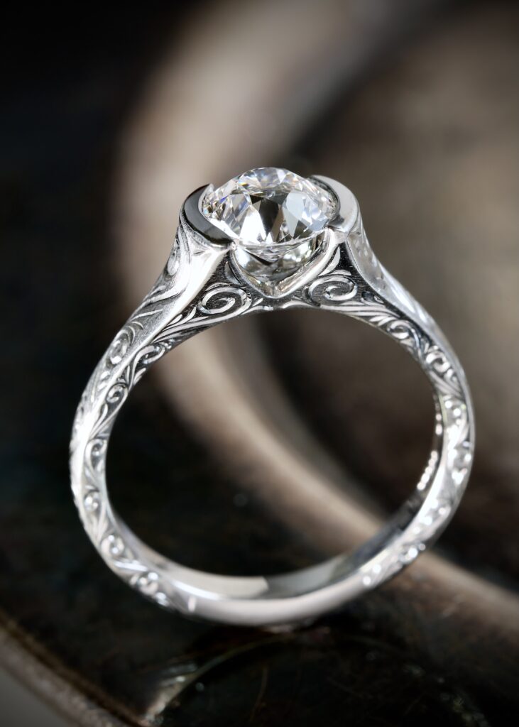 Engraved Platinum Diamond Solitaire Engraved Platinum Diamond Solitaire